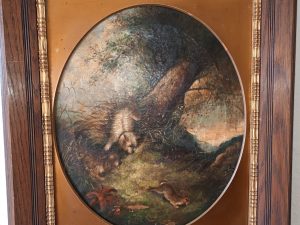 A framed painting of George Armfield 'Terriers Chasing Rabbit'